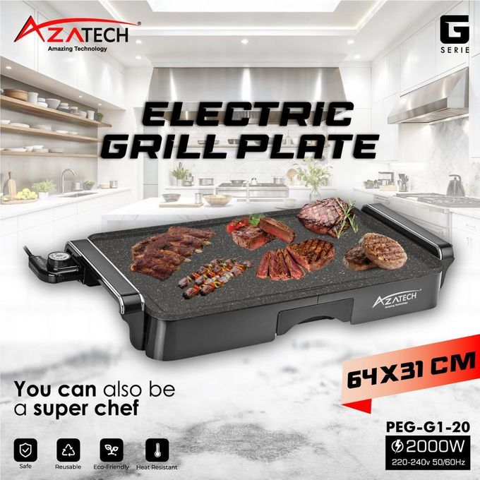 Azatech Plaque Grill Électrique Peg-g1-20 2000w – 64x31 Cm